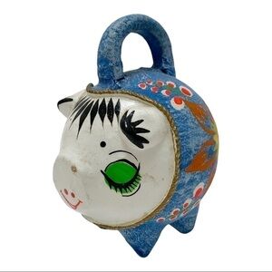 Vintage Mexican Pottery Pig Coin Piggy Bank Folk Art Hand Painted Mini Small